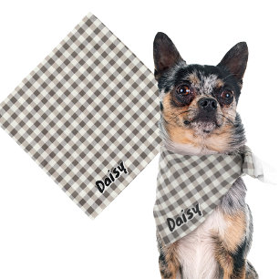 Custom Name Personalized Brown Gingham Dog Bandana