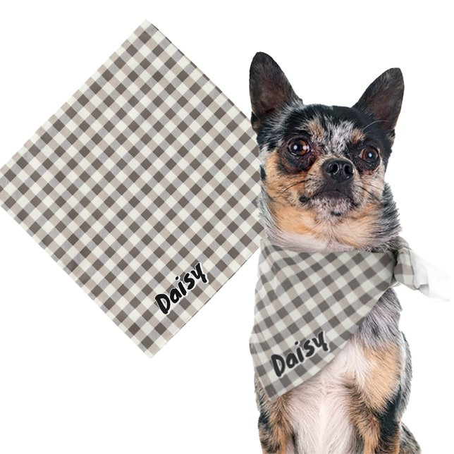 Custom Name Personalized Brown Gingham Dog Bandana (Creator Uploaded)