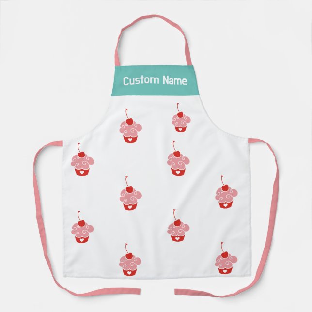 Custom Name Personalized Cherry Top Cupcake Bakers Apron (Front)