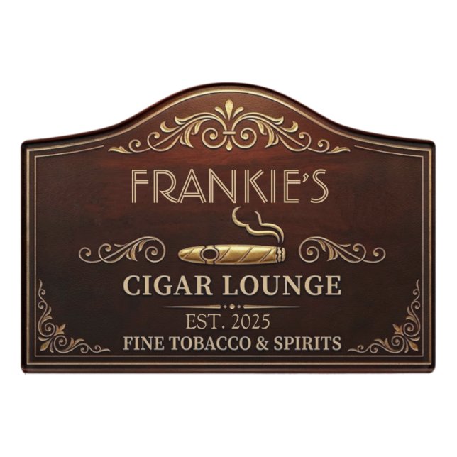 Custom Name Personalized Cigar Lounge Sign (Small Crest Front)