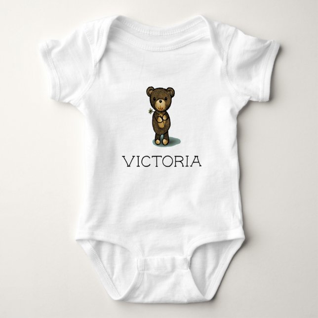 Custom name / Personalized cute teddy bear Baby Bodysuit (Front)