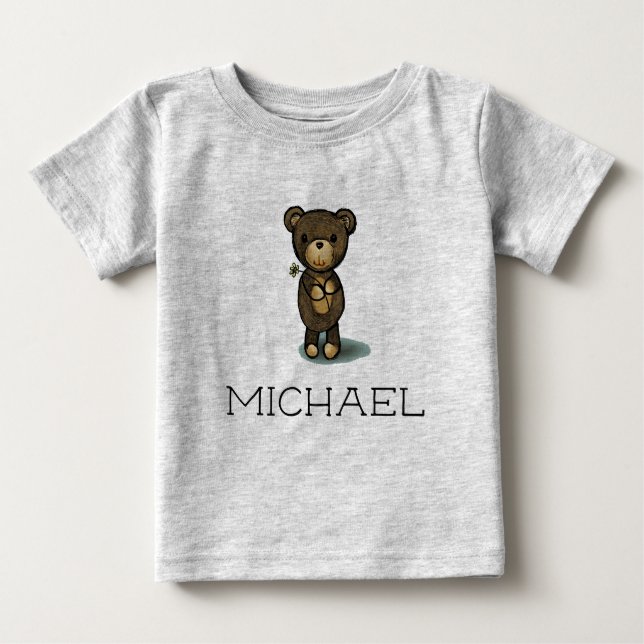 Custom name / Personalized cute teddy bear Baby T-Shirt (Front)