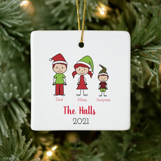 Custom Name Personalized Family Christmas Ceramic Ornament (Tree)