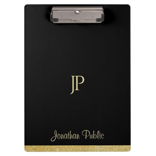 Custom Name Personalized Gold Text Modern Monogram Clipboard