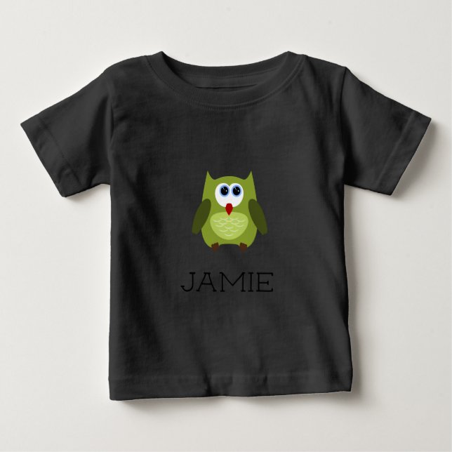Custom name / Personalized green owl Baby T-Shirt (Front)