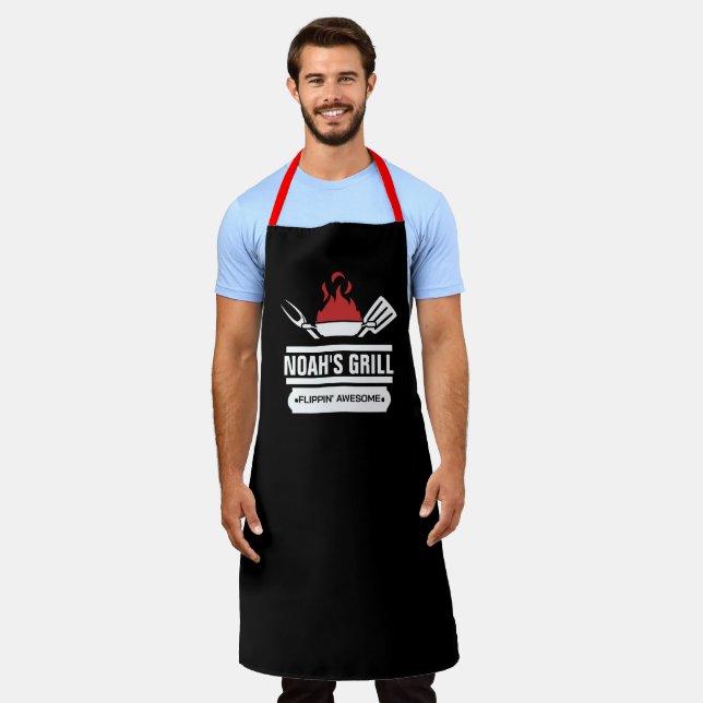 Custom Name Personalized Meme BBQ Black Chef Apron (Worn)