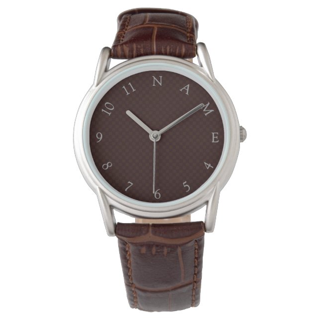 Custom Name Personalized Mens Brown Wrist Watch (Front)