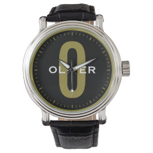 Custom Name Personalized Monogram Black Gold White Watch