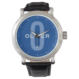 Custom Name Personalized Monogram Blue White Watch