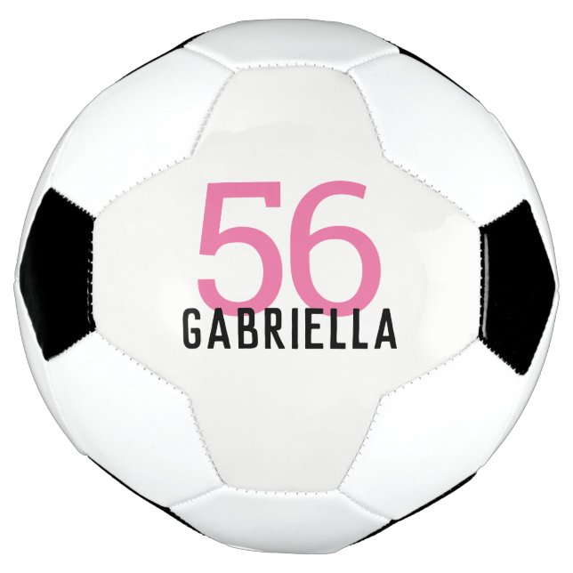Custom Name Personalized Number Girls Pink Soccer Ball (Rotated)
