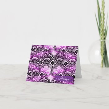 Custom Name Personalized Purple Lace Damask Card by PrettyPatternsGifts at Zazzle