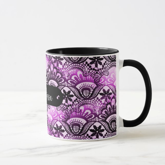 Custom Name Personalized Purple Lace Damask Mug (Right)
