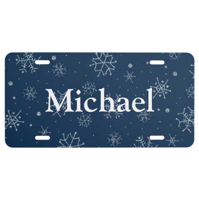 Custom Name Personalized Snowflakes License Plate (Front)