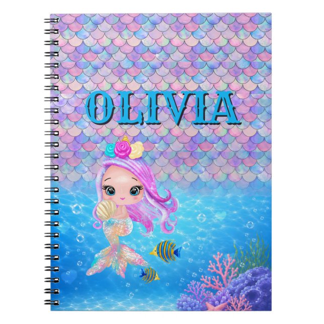 Custom Name | Personalized Text Mermaid Notebook (Front)