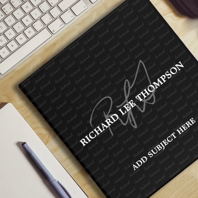 custom name personalized typography monogram black 3 ring binder (Creator Uploaded)
