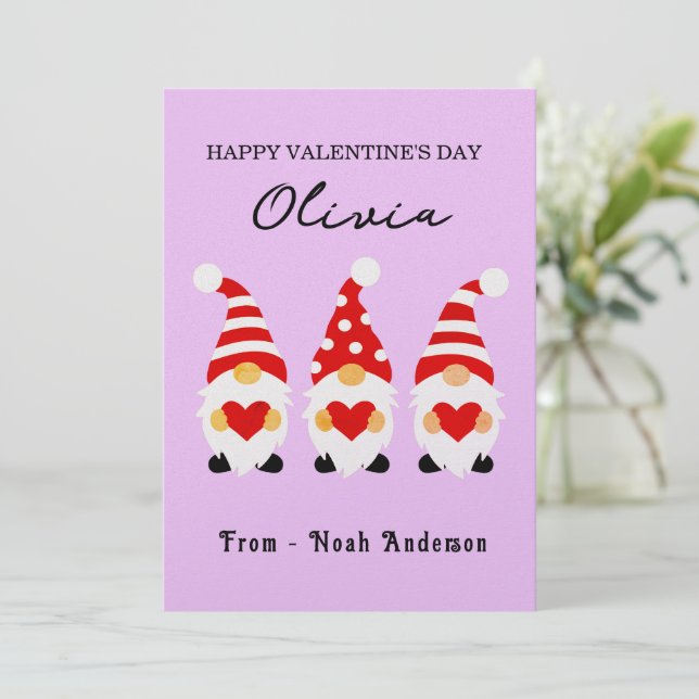 Custom Name Personalized Valentine Day Gnomes Card (Standing Front)