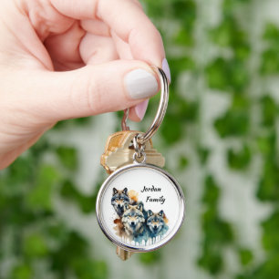 Custom Name Personalized Wolf Family Keychain