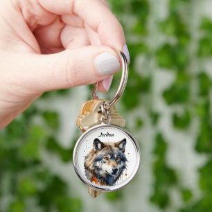 Custom Name Personalized Wolf Head Keychain