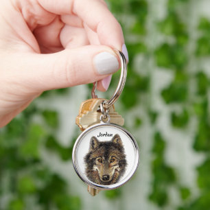 Custom Name Personalized Wolf Head Logo Keychain