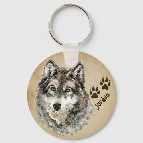 Custom Name Personalized Wolf  Tracks Keychain