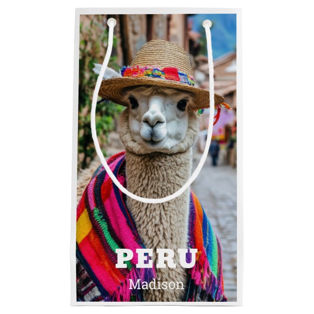 Custom Name Peru Llama Small Gift Bag (Front)