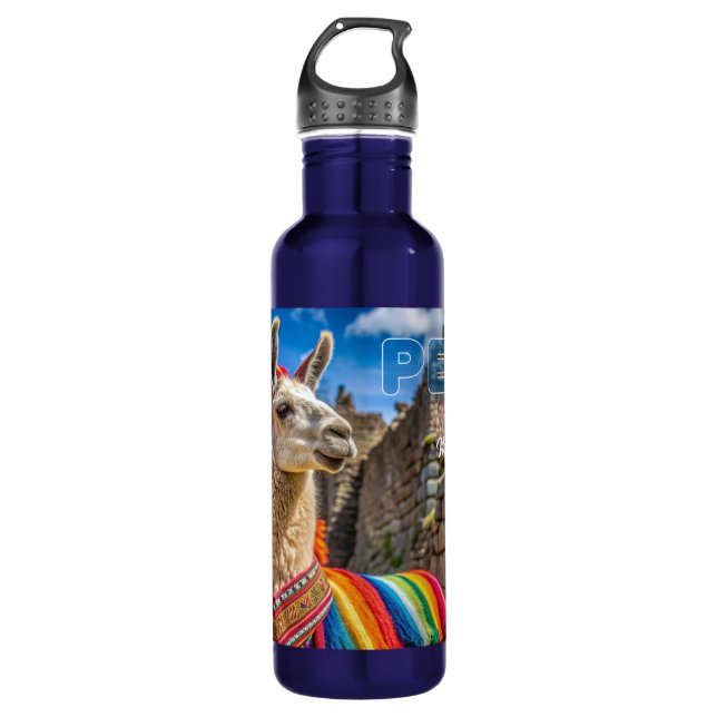 Custom Name Peru Llama Stainless Steel Water Bottle (Front)