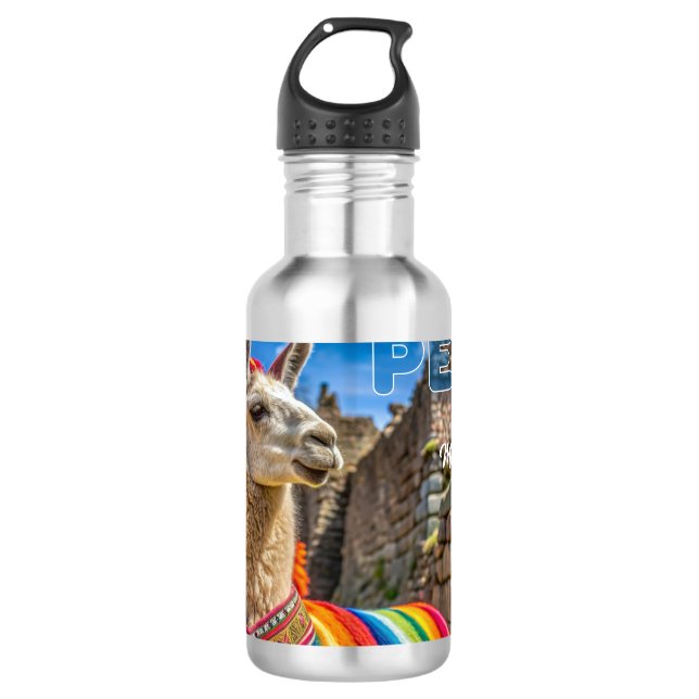 Custom Name Peru Llama Stainless Steel Water Bottle (Front)