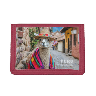 Custom Name Peru Llama Tri-fold Wallet
