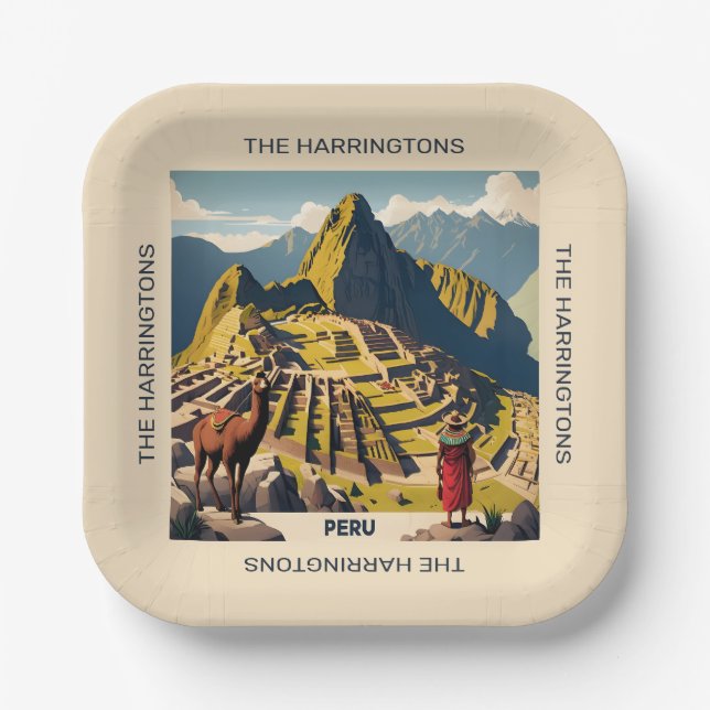 Custom Name Peru Machu Picchu Paper Plates (Front)