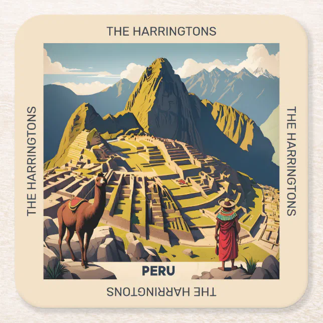 Custom Name Peru Machu Picchu Square Paper Coaster Zazzle