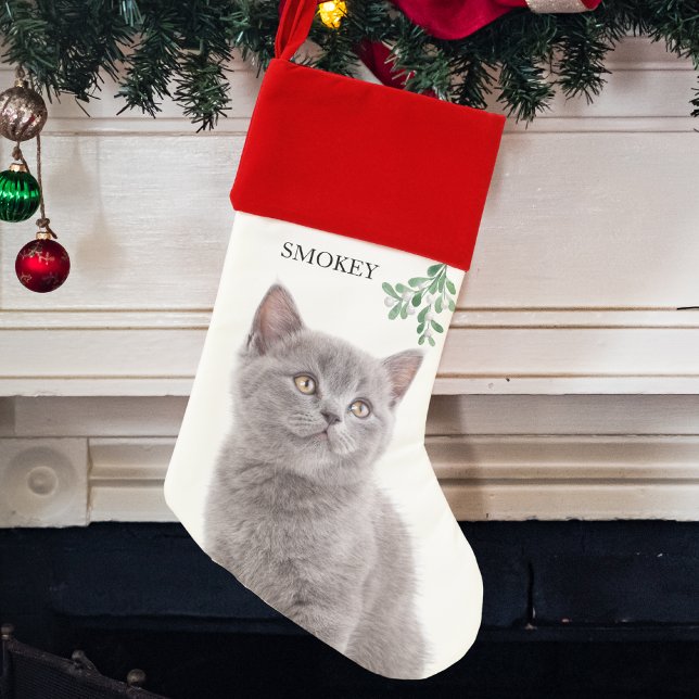 Custom Name Pet Cat Photo Christmas Holiday Christmas Stocking (Creator Uploaded)