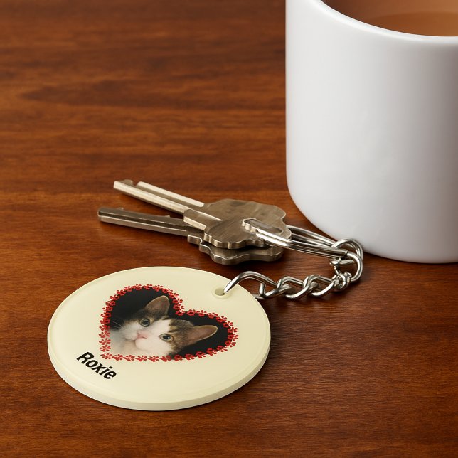 Custom name pet photo paw prints keychain (Creator Uploaded)