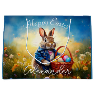 Custom Name Peter Easter Bunny with Easter Eggs Large Gift Bag