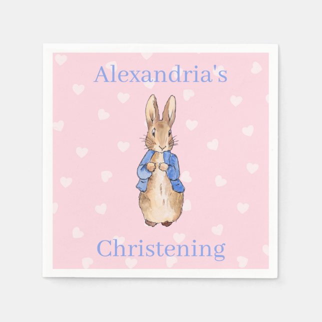 Custom Name Peter the rabbit Christening Napkins (Front)