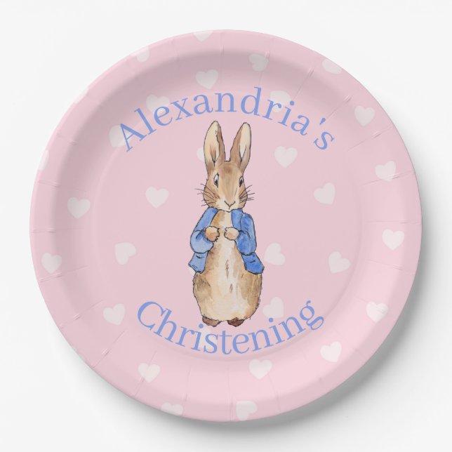 Custom Name Peter the rabbit Christening Paper Plates (Front)