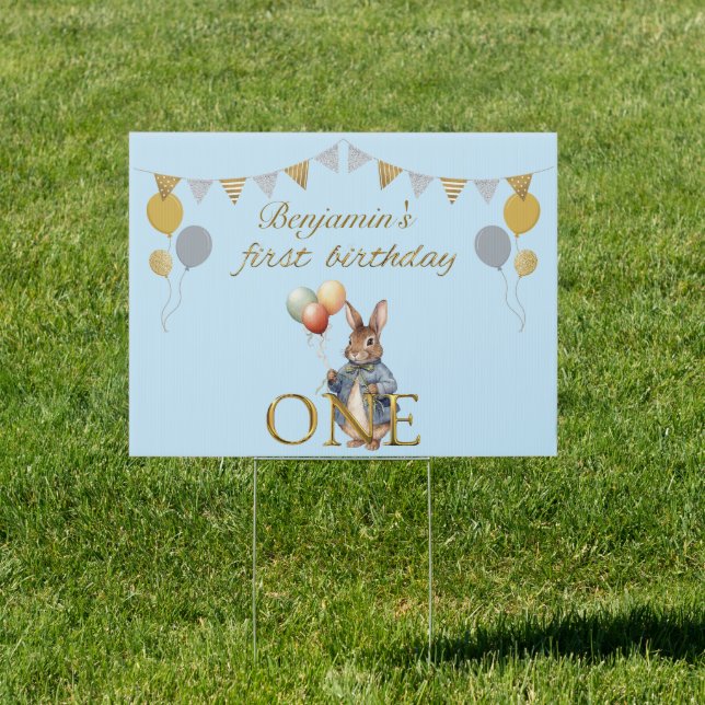 Custom Name Peter the Rabbit First Birthday Sign (Insitu)