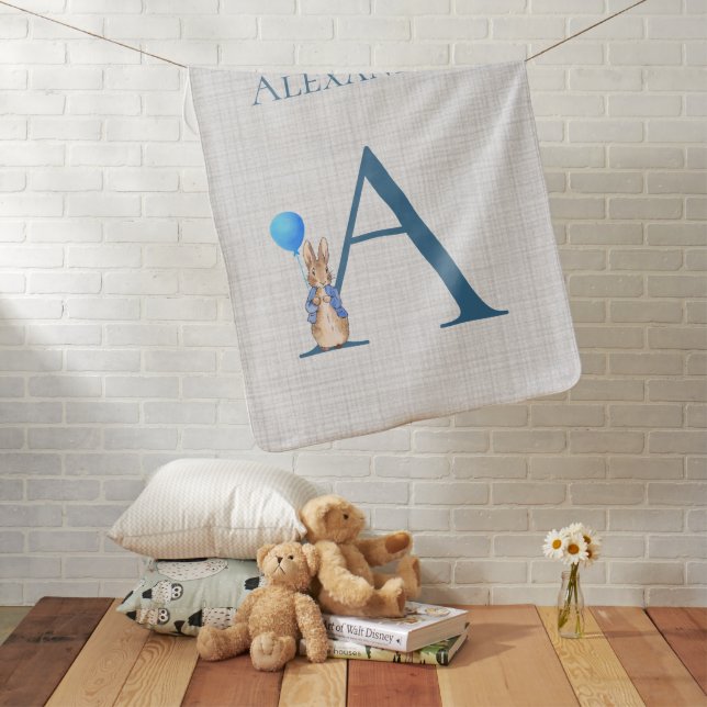 Custom Name Peter the rabbit Gray linen Baby Blanket (In Situ)