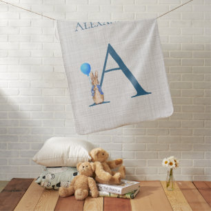 Custom Name Peter the rabbit Grey linen Baby Blanket