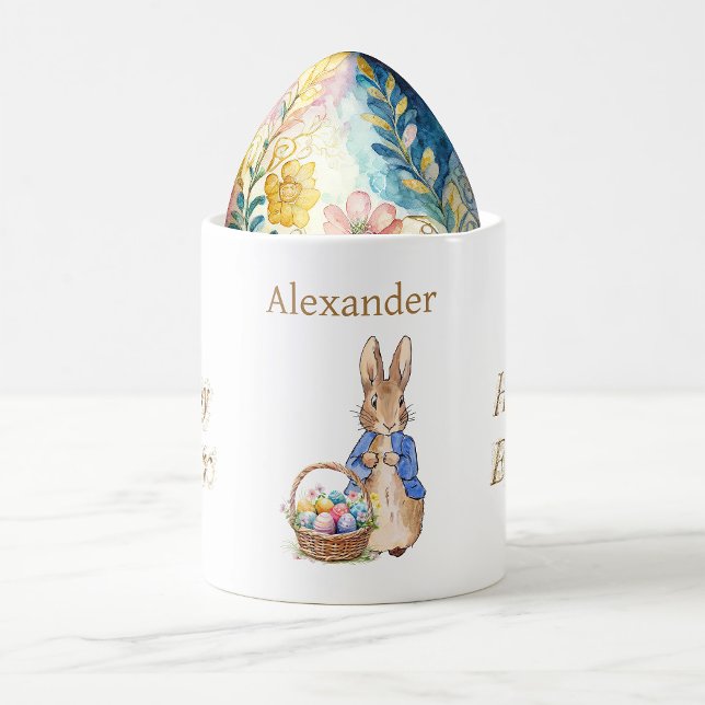 Custom Name Peter the Rabbit Happy Easter  Coffee Mug (Customise this design and add a name.  Pop an easter egg for a uniquely personal gift.)
