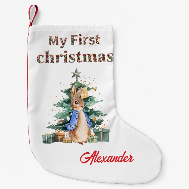 Custom Name Peter the Rabbit My First Christmas Small Christmas Stocking (Front)