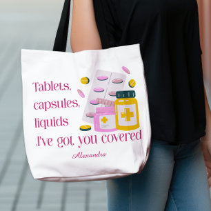Custom Name Pharmacy Humor Meds Illustration Tote Bag