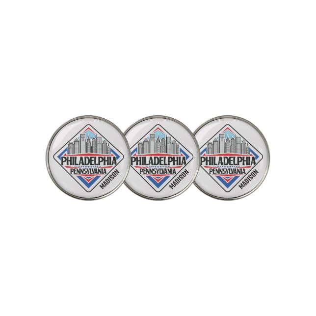 Custom Name Philadelphia Pennsylvania Golf Ball Marker (3 Up)