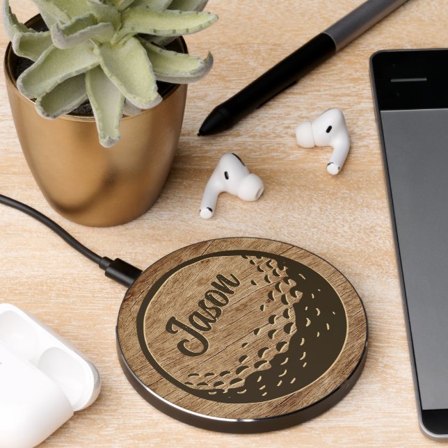Custom Name Phone Charger, Fun Golf Gift Wooden Wireless Charger (Desk 2)