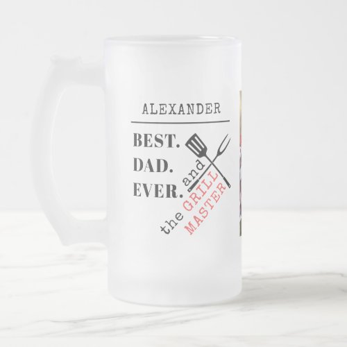 Custom Name Photo Best Dad Ever Grill Master Frosted Glass Beer Mug