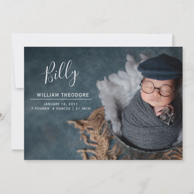 Custom Name Photo Collage Baby Boy Newborn Birth Announcement (Front)