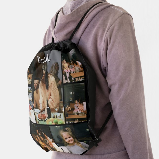 Custom Name & Photo Collage Drawstring Backpack (Insitu)