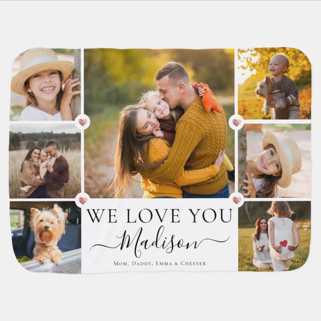 Custom Name Photo Collage Modern We Love You  Baby Blanket (Horizontal)