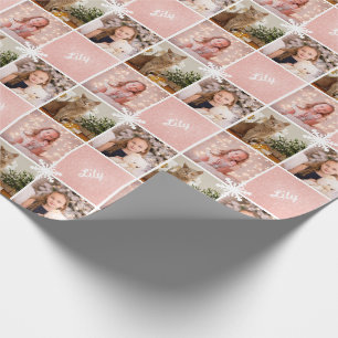 Custom Name & Photo Collage Rose Gold Glitter   Wrapping Paper