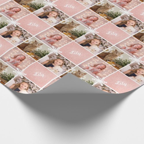 Custom Name  Photo Collage Rose Gold Glitter   Wrapping Paper
