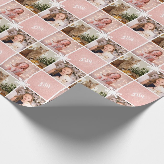 Custom Name & Photo Collage Rose Gold Glitter   Wrapping Paper (Corner)